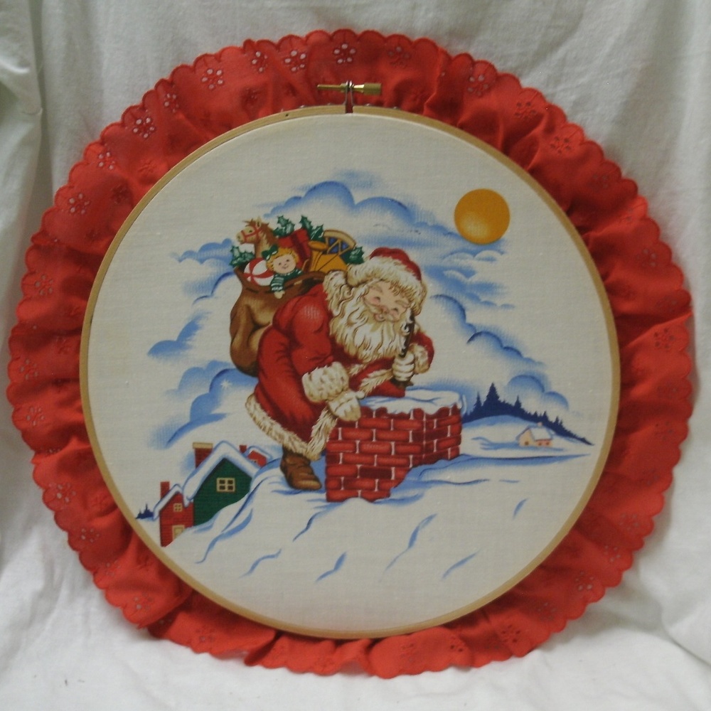 vintage Handmade Embroidery Hoop Holiday Decoration